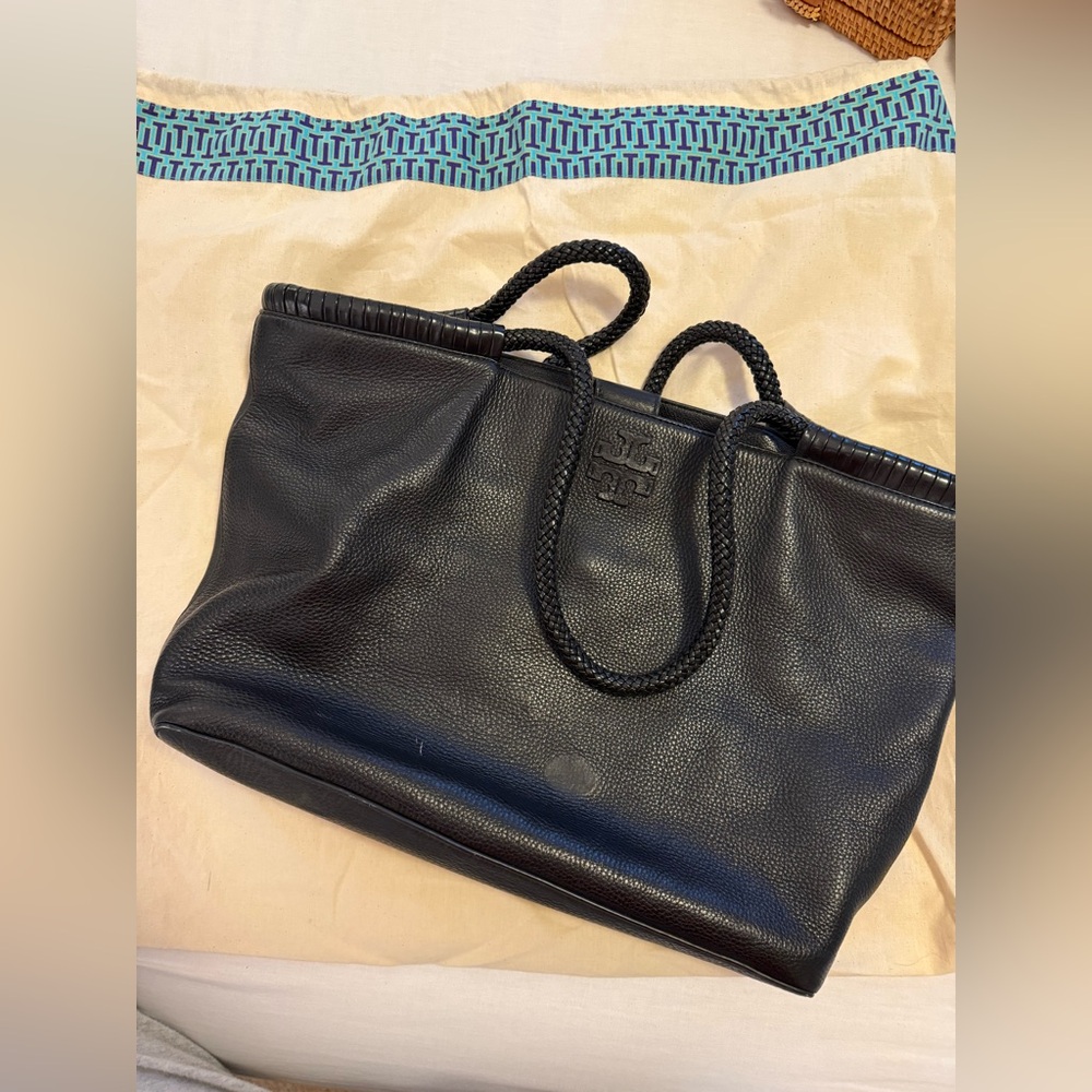 Tory Burch Large Black Leather Tote Bag